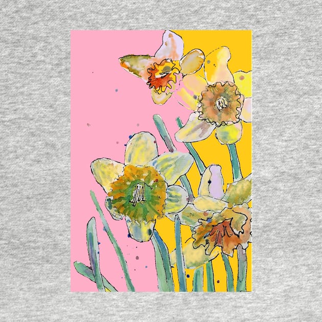 Abstract Yellow Daffodil Watercolor Pattern on Pink by SarahRajkotwala